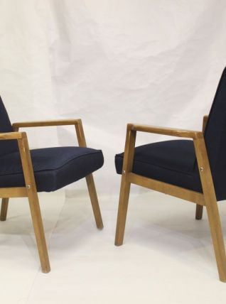 Paire de fauteuils scandinaves années 60 restaurés tissu ble