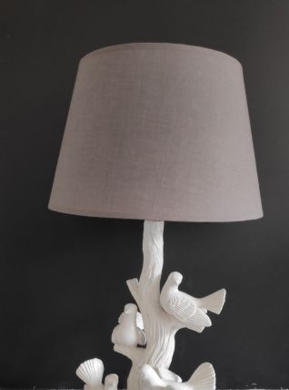 lampe 4 colombes en céramique blanche et abat-jour gris