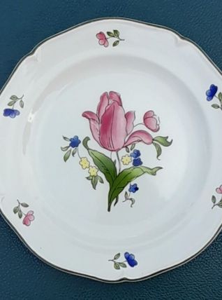 4 assiettes dessert floral, modèle Lorraine, porcelaine Gien