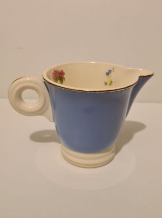 Pot à lait faïence de Digoin Sarreguemine bleu décor floral
