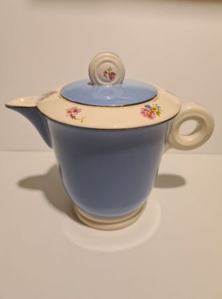 Théière en faïence de Digoin Sarreguemines bleu décor floral