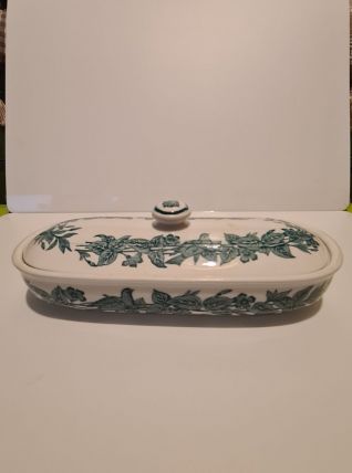 Porte savon peigne en Faïence décor végétal et oiseau