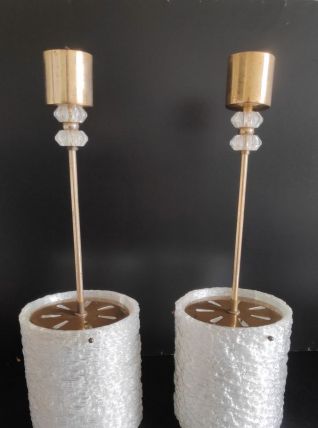 lustres en perspex blanc et laiton doré