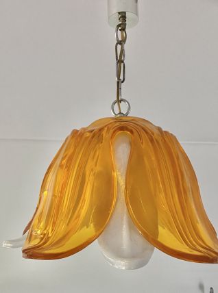 Suspension plexi vintage fleur orange et blanche 