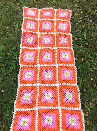 Couverture en laine en crochet - Années 70