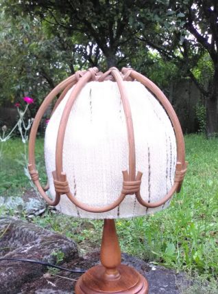 Jolie lampe vintage (rotin et tissu) - Années 60