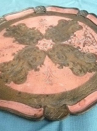 plateau  florentin  en bois peint , vintage