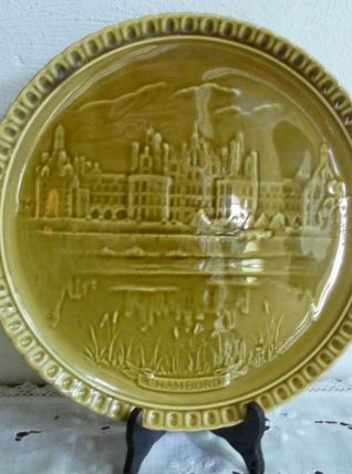 Plat à tarte Chambord en faÏence barbotine de Gien