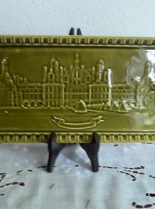 plat à  cake vintage en faÏence barbotine de Gien Chambord