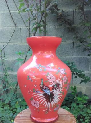 Joli vase en opaline - Décor paon 