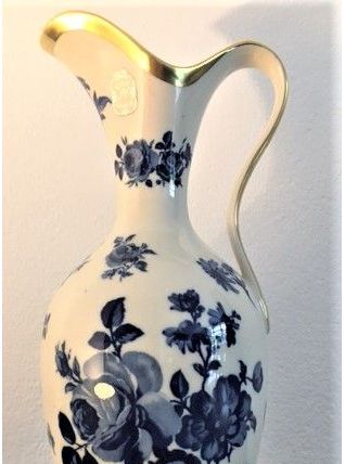 vase porcelaine bleu Bavaria doré à l’or fin, 30cm 