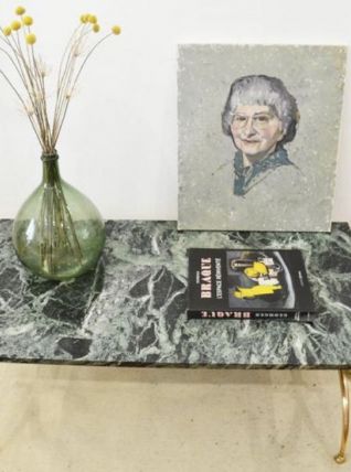 Table basse en marbre vert et laiton massif années 40 / 50