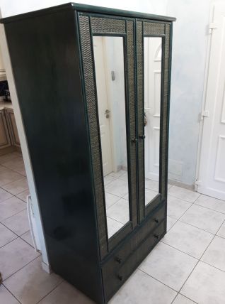 MAGNIFIQUE ARMOIRE BAMBOU ET FRENE BLEU MARINE