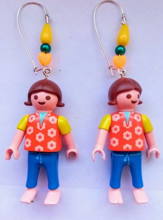 Boucles d'oreilles Playmobil/argenté/orange/jaune/bleu