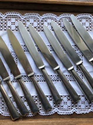 Série de 10 couteaux ERCUIS en métal argenté 