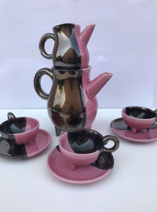 service à café/thé signé luc de Vallauris années 50  rose
