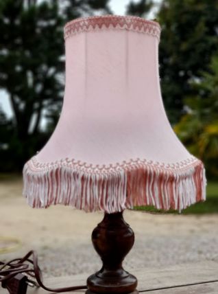 Lampe chevet/à poser pied bois abat jour tissu rose