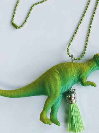 Collier dinosaure vert, Vélociraptor, fille, garçon