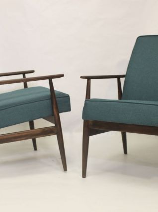 PAIRE DE FAUTEUILS HENRYK LIS 300-190 ANNEE 1970 TISSU VERT 