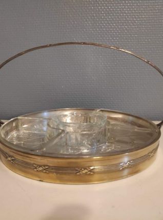 serviteur en métal argenté avec 5 raviers en verre taillé