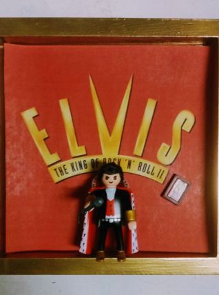 Cadre Elvis Playmobil, collector Playmobil, cadre bois doré