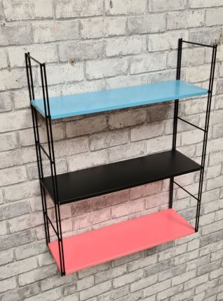 etagere acier string vintage 1960 bleu rose noir , 47x60x18 