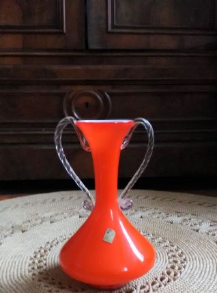 Joli vase en opaline orange (Italie) - Années 60 