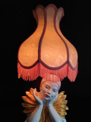 lampe pierrot en céramique et abat-jour tissu