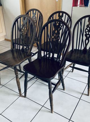 Rare 5 chaises Windsor wheelback 