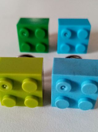 Pin's Lego, lot de 4 en vert et bleu, pour cravate, veste