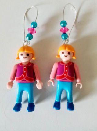 Boucles d'oreilles Playmobil/argentées, bleues, rouges