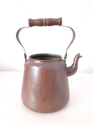 Theiere bouilloire vintage,métal et poignée en bois