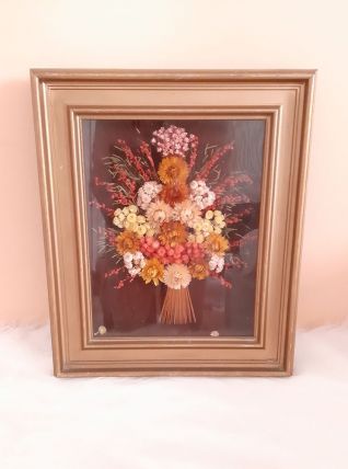 Ancien Tableau mural vintage, fleurs séchées année 1960 1970