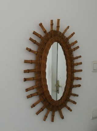 Miroir Ovale en rotin et bambou Vintage 