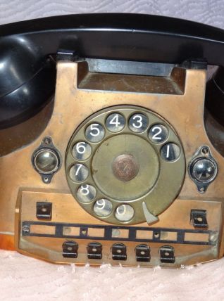 Téléphone de collection en cuivre laiton et bakélite