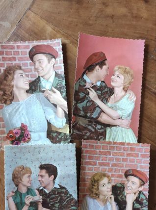 20 cartes postales vintage 60' authentiques couple militaire