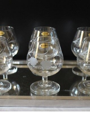 6 verres Cognac cristal gravé main