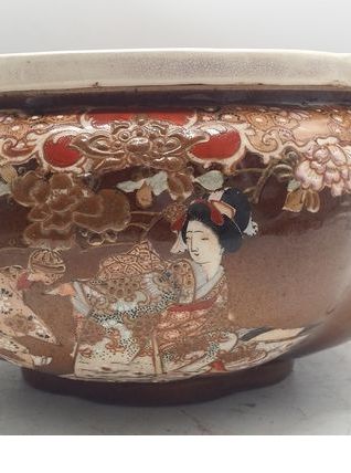 Jardiniere à Bonzai en Ceramique Asiatique Satsuma Meiji Jap