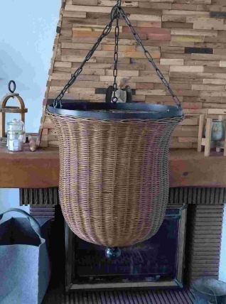 Grande suspension en osier vintage