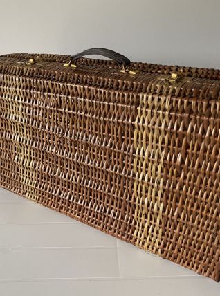 Grande valise / malle en rotin des années 60