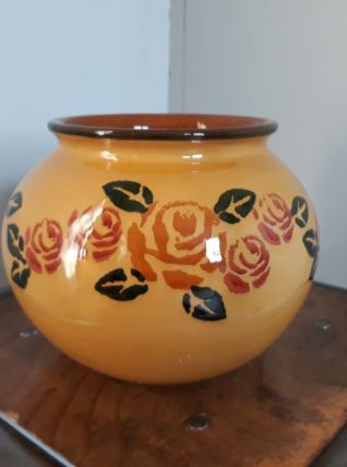 Vase en céramique émaillée jaune moutarde forme boule