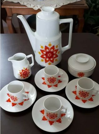 Service à Café Vintage porcelaine motif orange rouge Bavaria