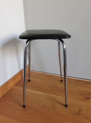 Tabouret métal chromé et skaï