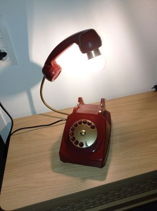 Lampe téléphone vintage années 70 bordeaux et or