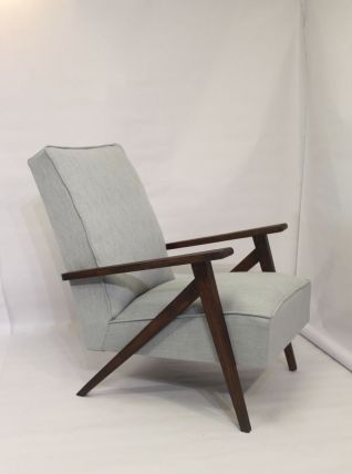 Fauteuil scandinave en hêtre années 60 style brutaliste.