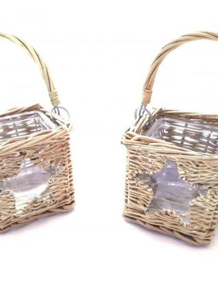 Lot de 2 petit panier/ bougeoir avec contenant en verre, neu