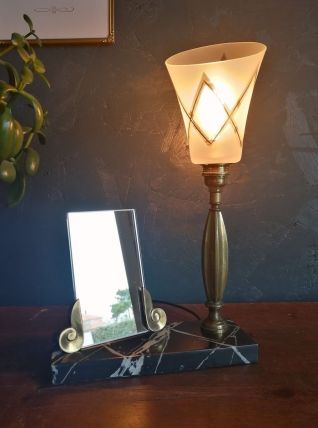 Lampe vintage art déco chevet bureau marbre "Effet miroir"