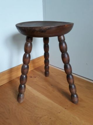 Tabouret tripode bois tourné façon bobine