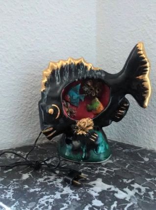 Lampe veilleuse en céramique (poisson et coquillages)