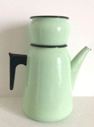 Cafetière en tôle émaillée Aubecq 1960 vintage